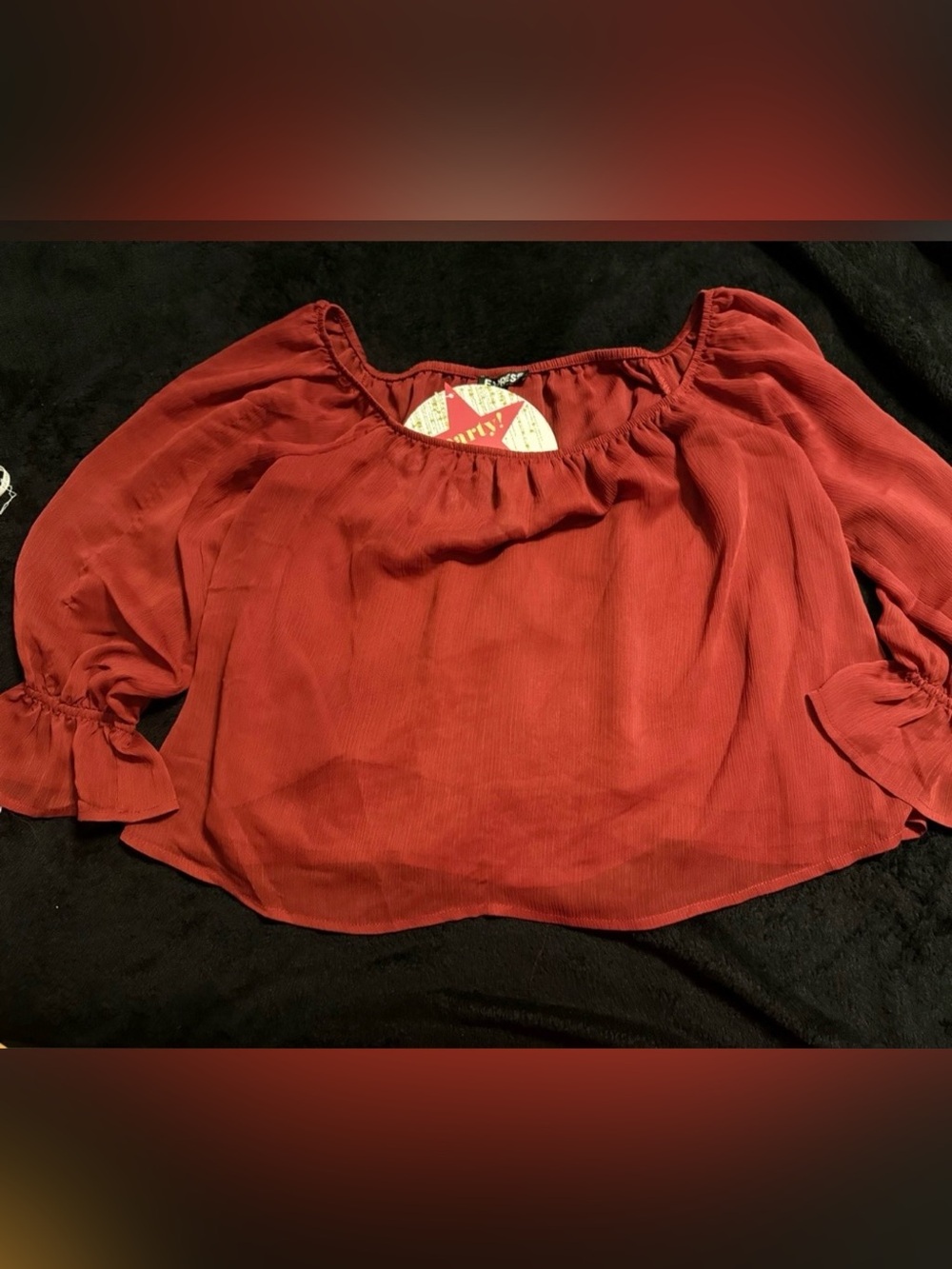 Express Rust Red Off-Shoulder Peasant Blouse